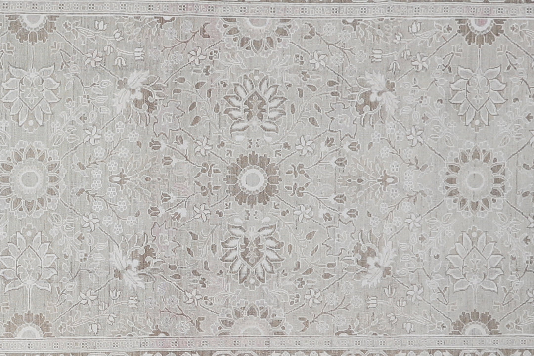 15 Foot Grey Hand-Knotted Tabriz Style Runner with Cotton Highlights