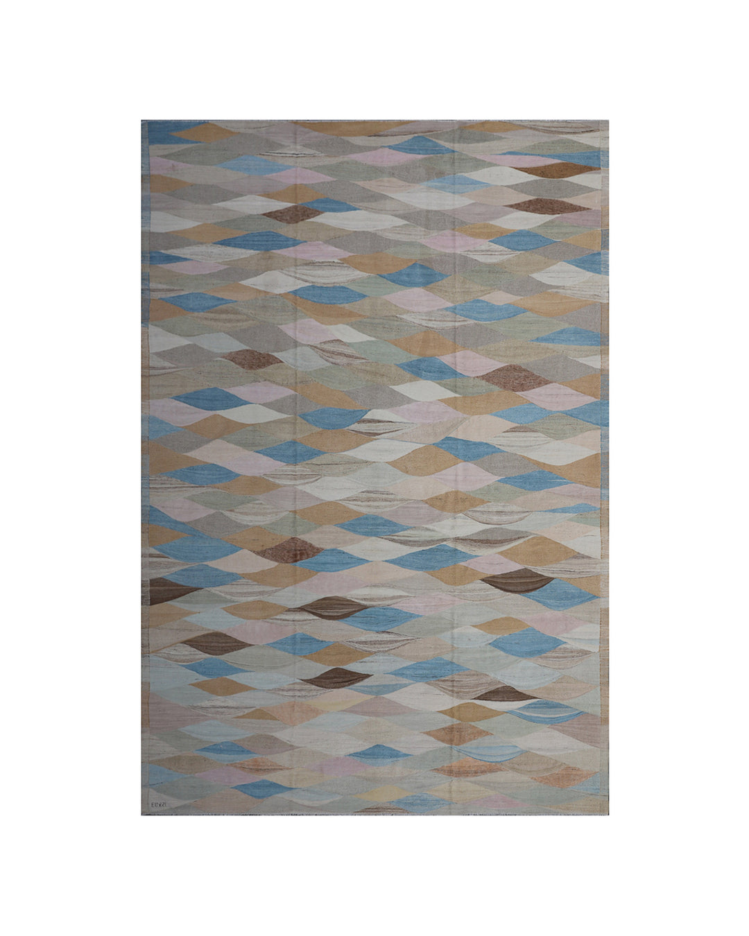 Authentic Ariana Hand-Knotted Kilim - Large Colorful Blue and Gold Design