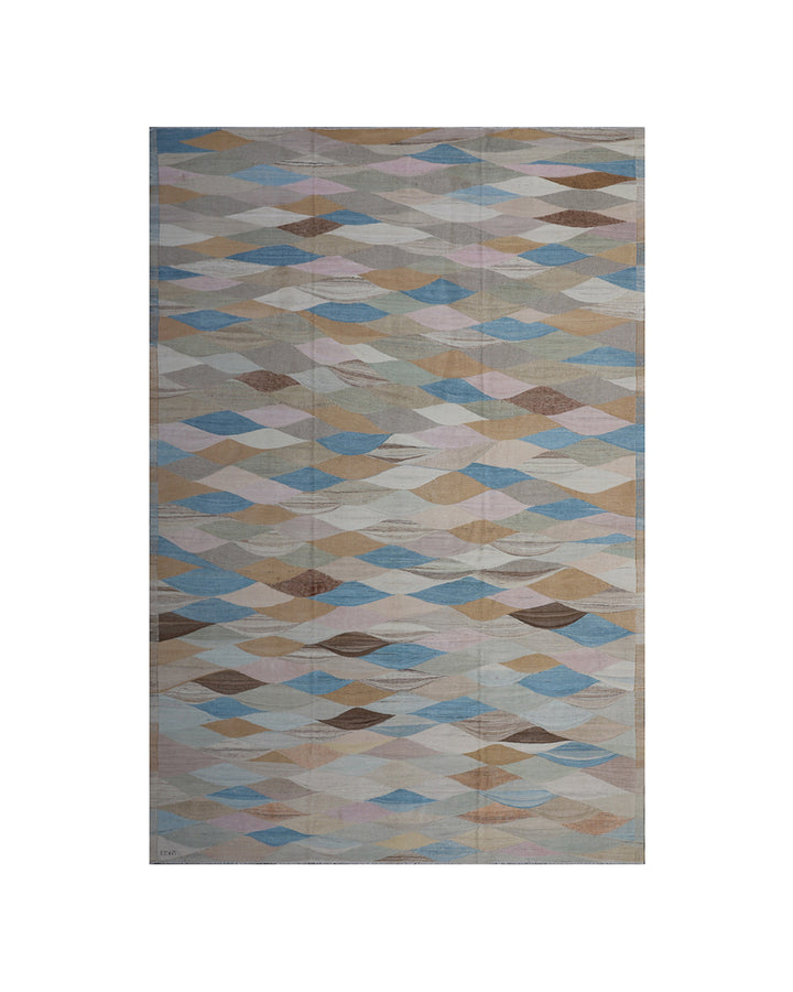Authentic Ariana Hand-Knotted Kilim - Large Colorful Blue and Gold Design