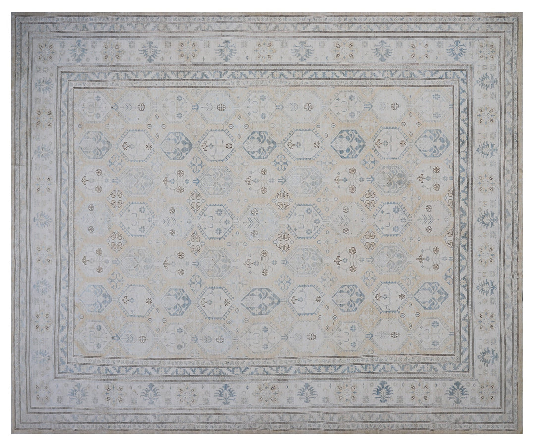 Ariana Hazara 13x17 Extra Large Geometric Earth Tone Hand-Knotted Wool Rug