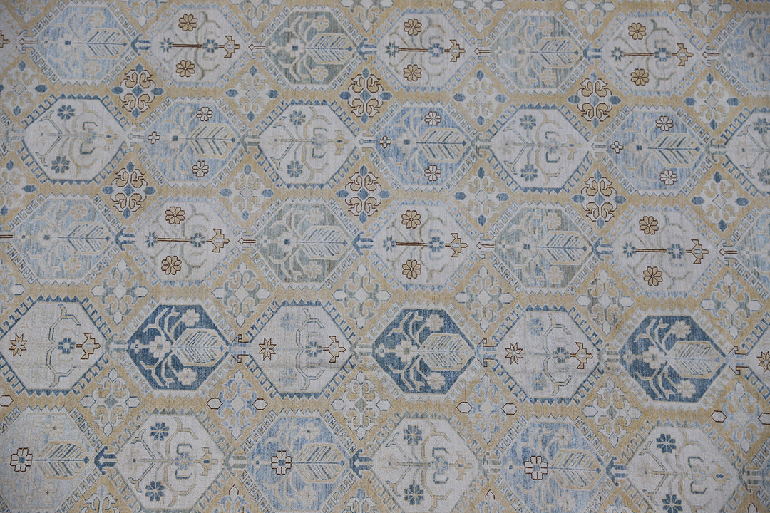 Ariana Hazara 13x17 Extra Large Geometric Earth Tone Hand-Knotted Wool Rug