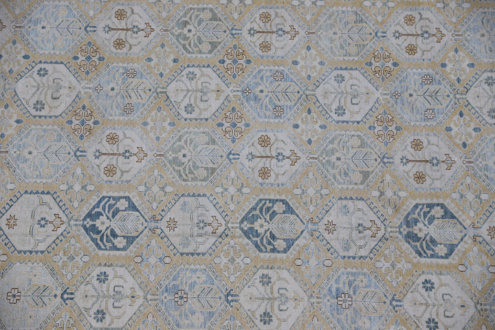 Ariana Hazara 13x17 Extra Large Geometric Earth Tone Hand-Knotted Wool Rug