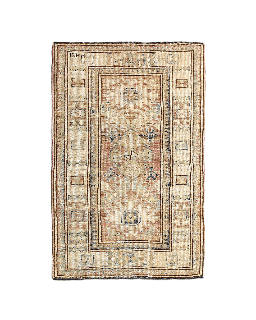 Hand-spun wool 2'2"x3'1" Ariana Hazara pink and ivory geometric entry rug