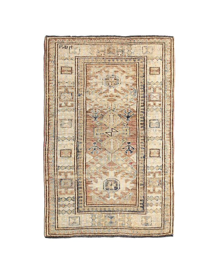 Hand-spun wool 2'2"x3'1" Ariana Hazara pink and ivory geometric entry rug