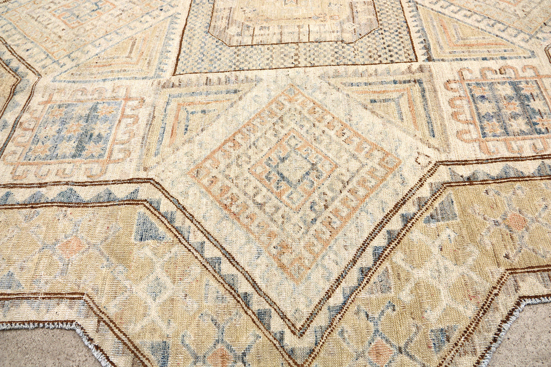 Ariana Hazara Collection 6x6 Unusual Star Shaped Geometric Thin Pile Wool Rug