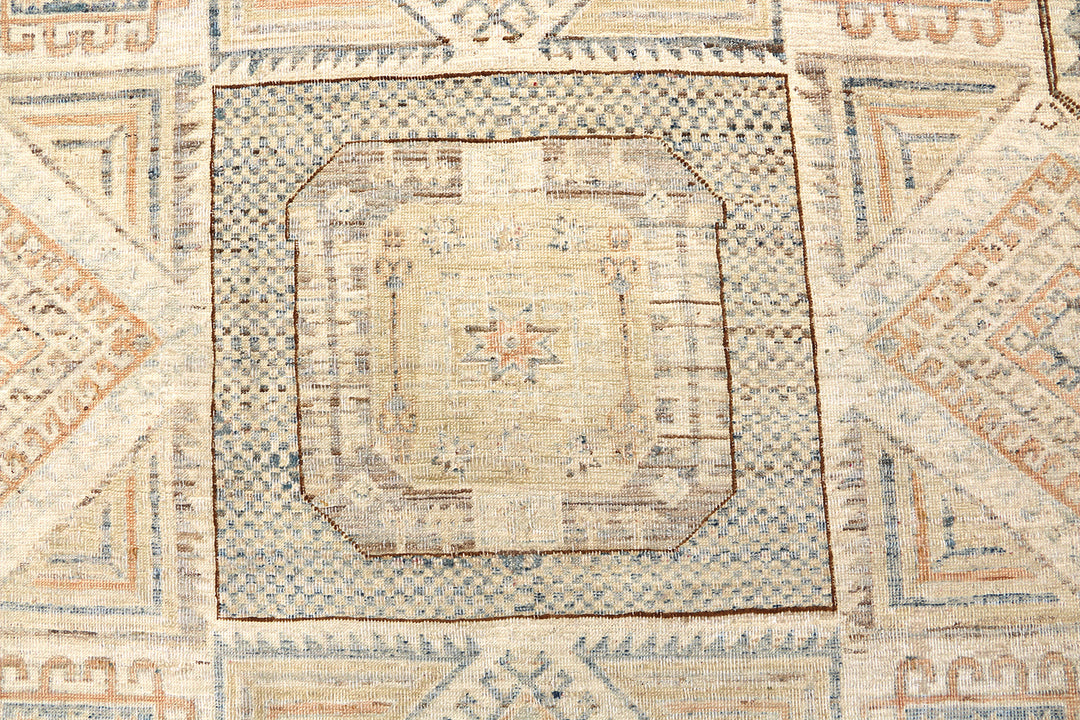 Ariana Hazara Collection 6x6 Unusual Star Shaped Geometric Thin Pile Wool Rug
