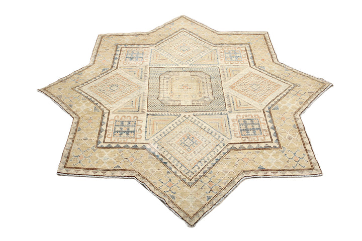 Ariana Hazara Collection 6x6 Unusual Star Shaped Geometric Thin Pile Wool Rug