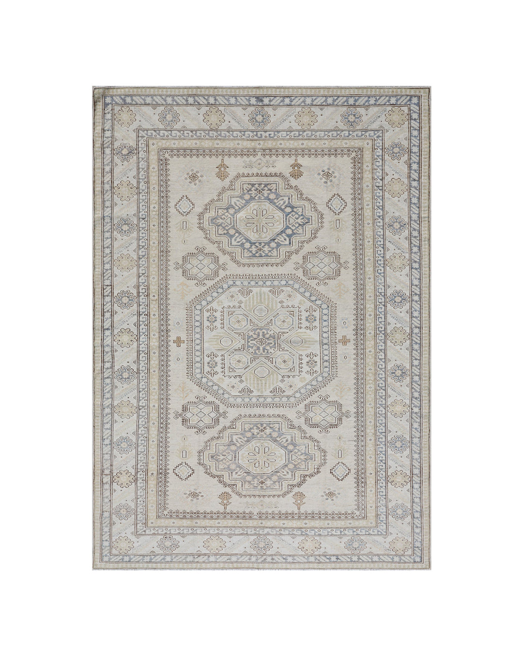 6x9 Geometric Kazak Hand-Knotted Organic Wool Rug