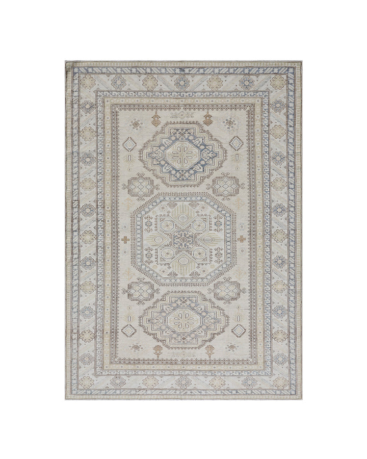 6x9 Geometric Kazak Hand-Knotted Organic Wool Rug