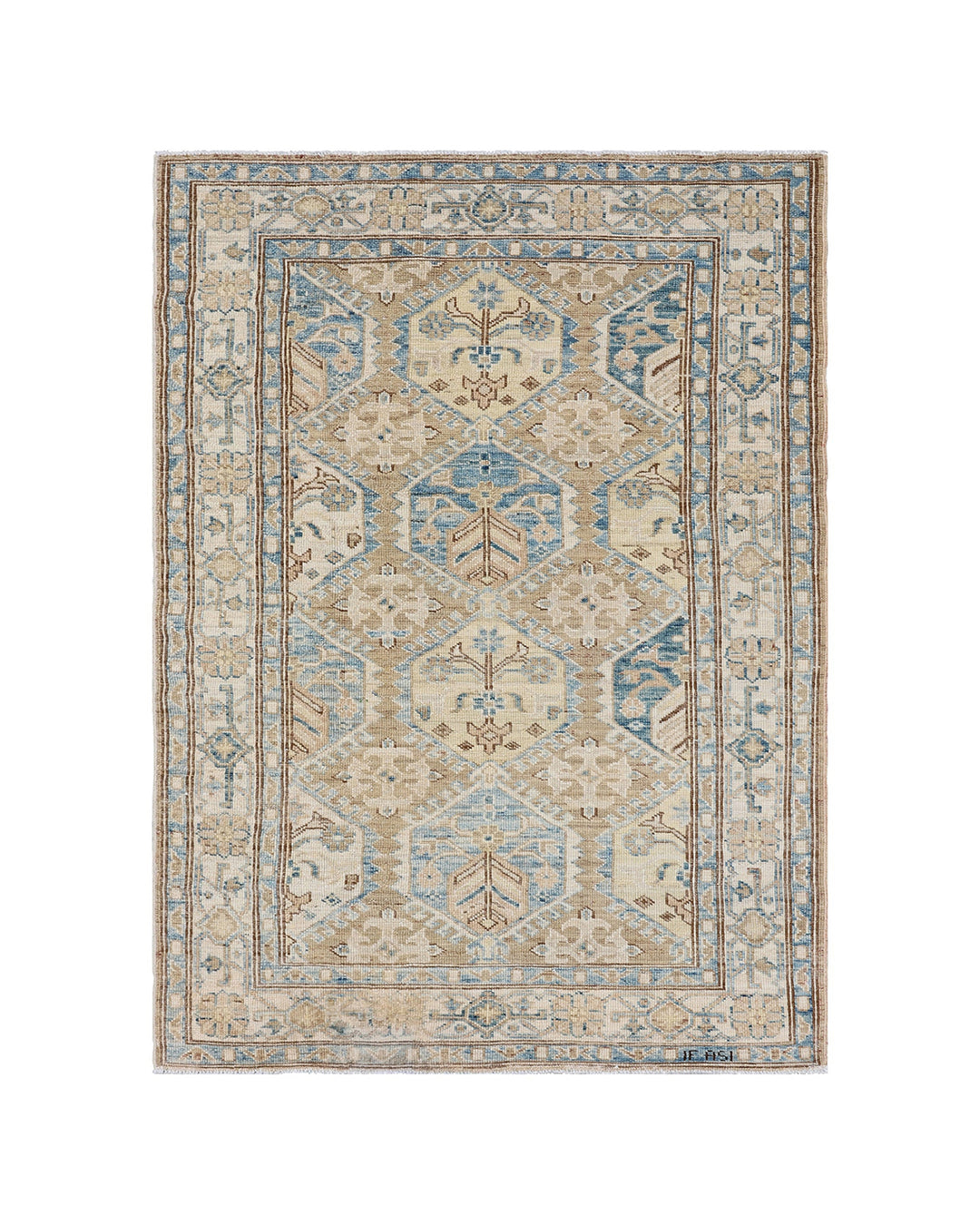 Ariana Hazara Collection: Hand-Knotted Geometric Small Wool Rug