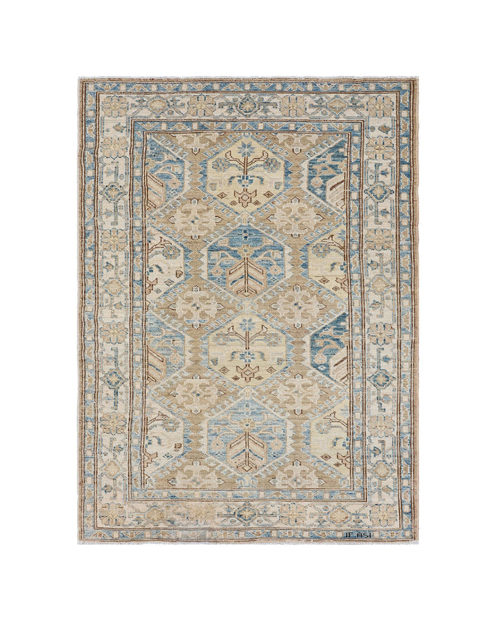 Ariana Hazara Collection: Hand-Knotted Geometric Small Wool Rug