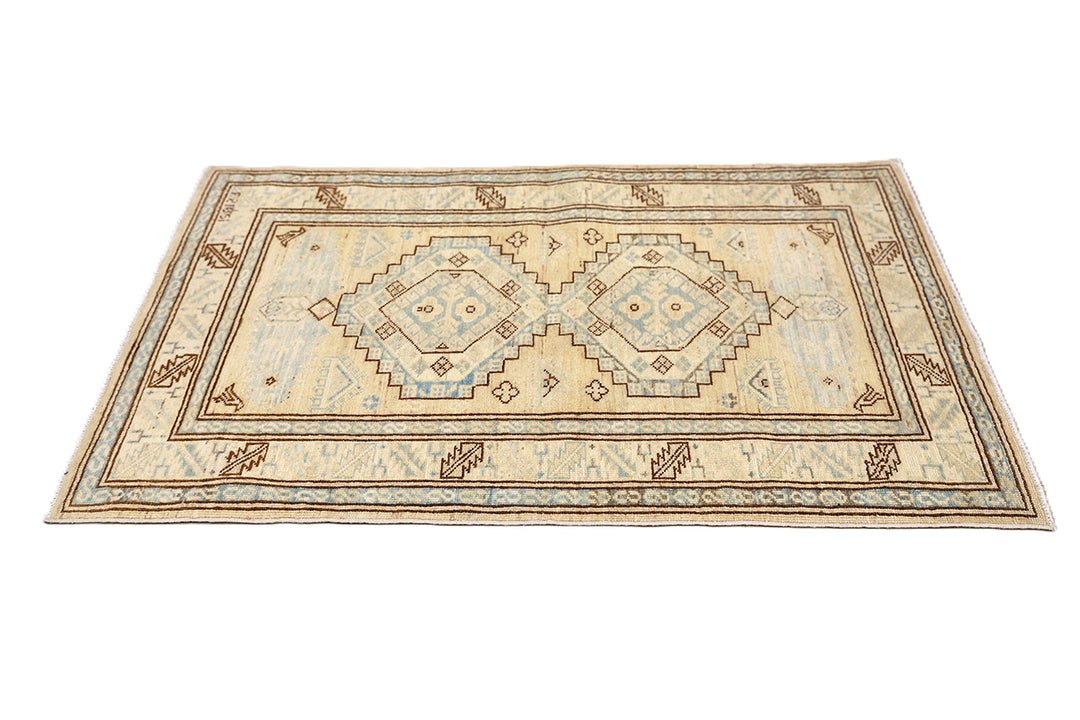 3'x4' Soft Colors Geometric Caucasian Design Hand-Knotted Afghan Rug | Ariana Hazara