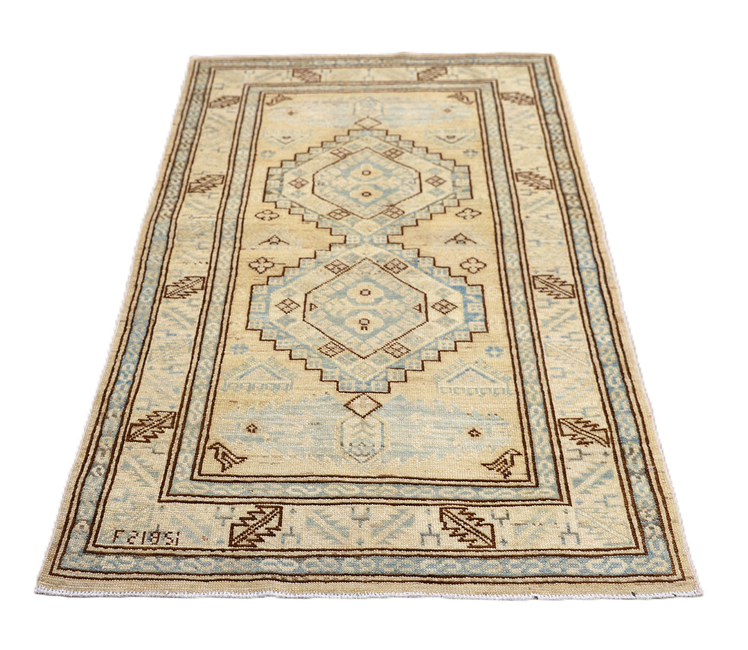 3x4 soft color geometric Caucasian design small accent hand-knotted wool rug from the Ariana Hazara Collection by Ariana Rugs