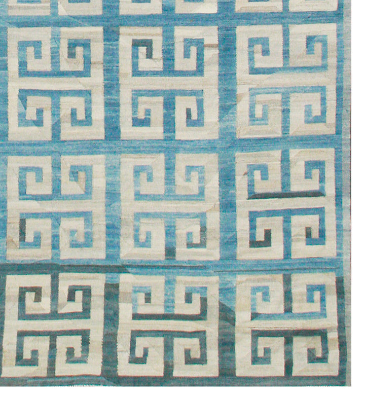 Authentic Ariana Kilim - Large Blue and White Geometric Design