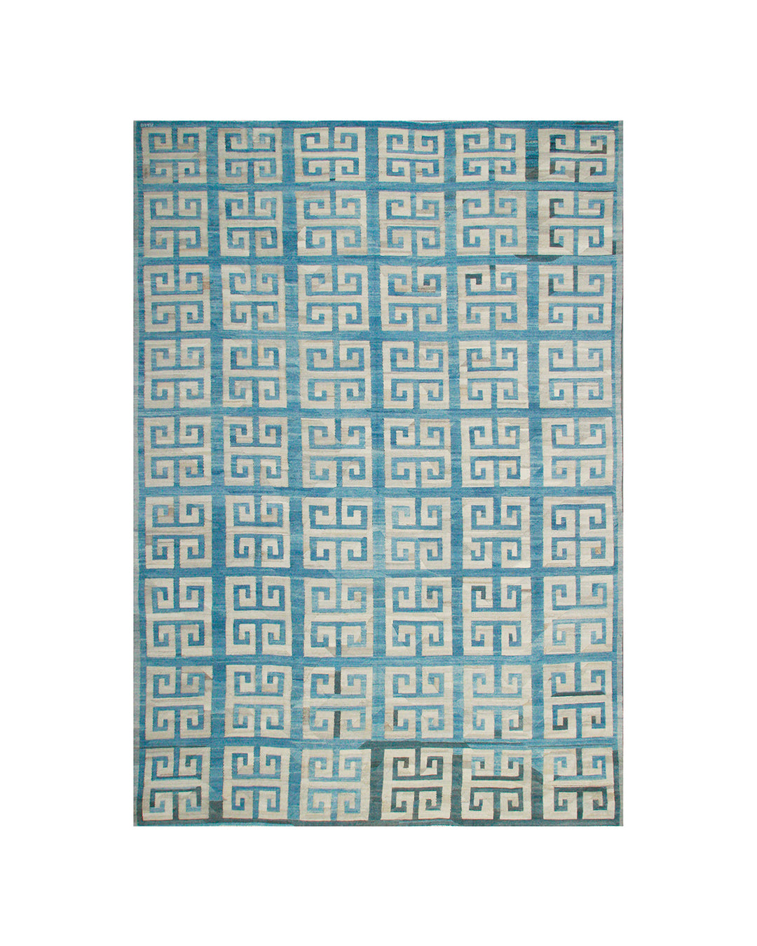 Authentic Ariana Kilim - Large Blue and White Geometric Design