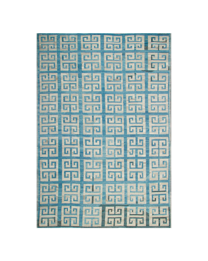 Authentic Ariana Kilim - Large Blue and White Geometric Design