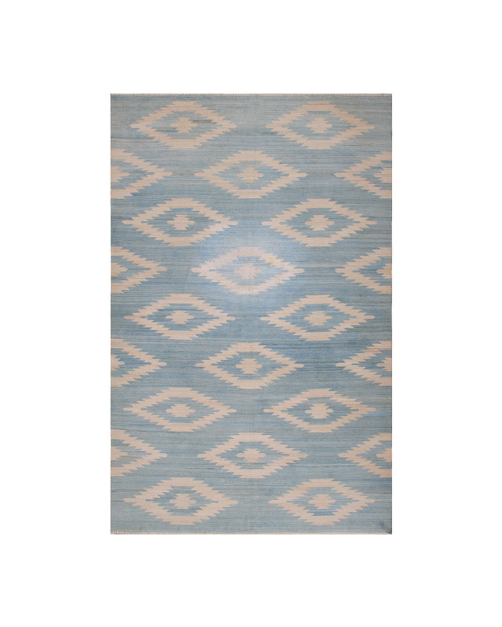 Ariana Rugs 10'5" x 6'6" Blue and White Geometric Medallion Kilim