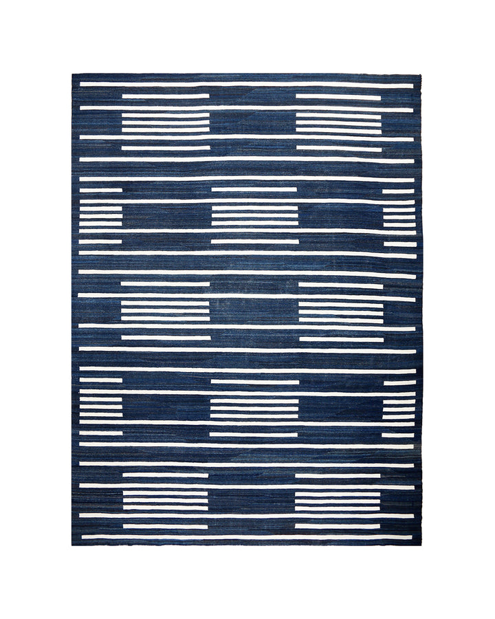 Ariana Kilim Collection 11x16 Maimana Afghanistan Natural Indigo and White Wool Handwoven Rug
