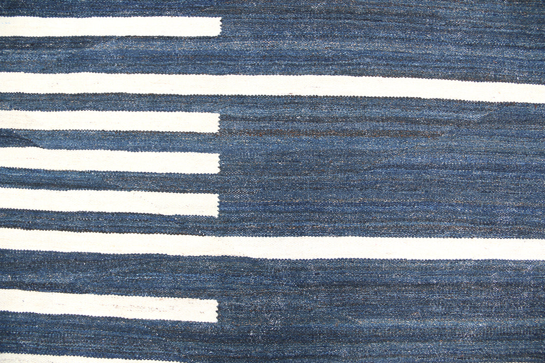 Ariana Kilim Collection 11x16 Maimana Afghanistan Natural Indigo and White Wool Handwoven Rug