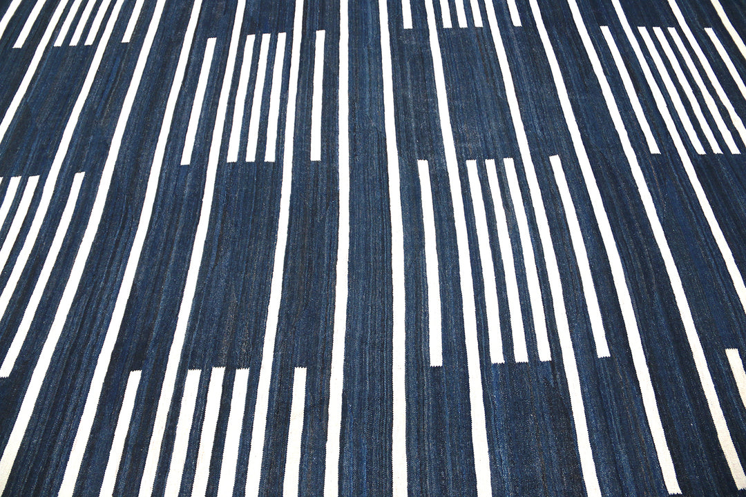 Ariana Kilim Collection 11x16 Maimana Afghanistan Natural Indigo and White Wool Handwoven Rug