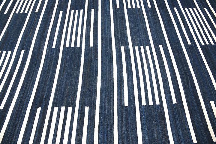 Ariana Kilim Collection 11x16 Maimana Afghanistan Natural Indigo and White Wool Handwoven Rug