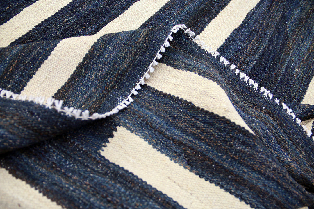 Ariana Kilim Collection 11x16 Maimana Afghanistan Natural Indigo and White Wool Handwoven Rug