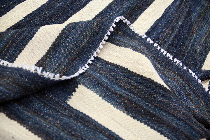 Ariana Kilim Collection 11x16 Maimana Afghanistan Natural Indigo and White Wool Handwoven Rug