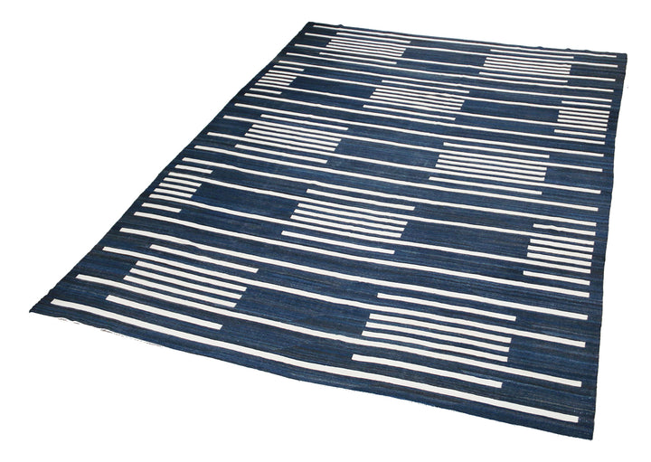 Ariana Kilim Collection 11x16 Maimana Afghanistan Natural Indigo and White Wool Handwoven Rug