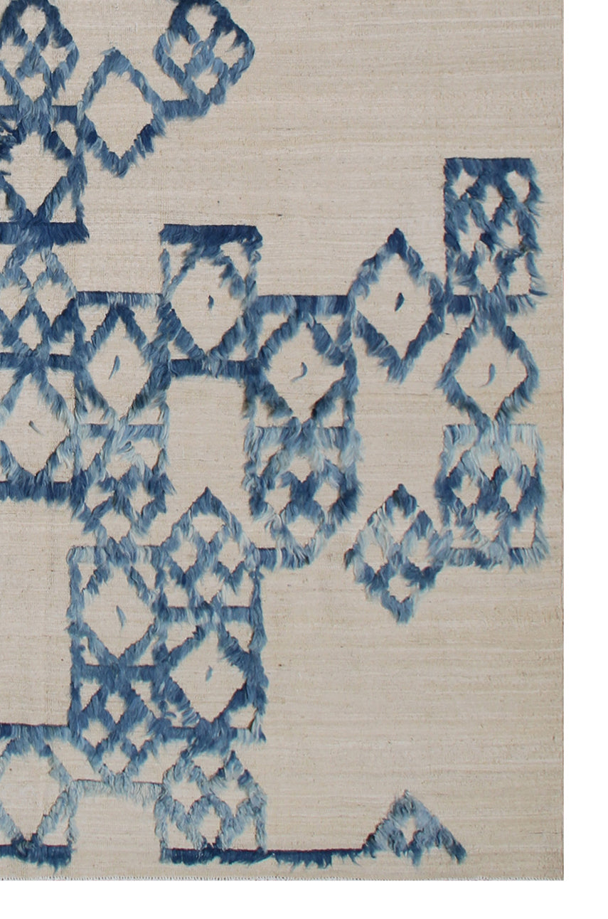 7x10 Ariana Modern Blue and Cream Kilim Rug - Hand-woven Flatweave