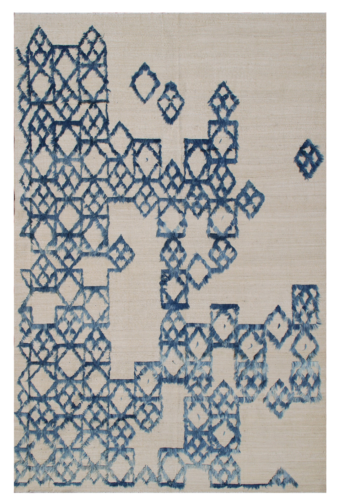 7x10 Ariana Modern Blue and Cream Kilim Rug - Hand-woven Flatweave