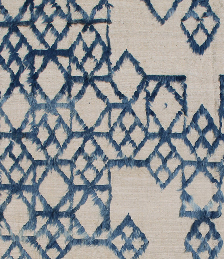 7x10 Ariana Modern Blue and Cream Kilim Rug - Hand-woven Flatweave