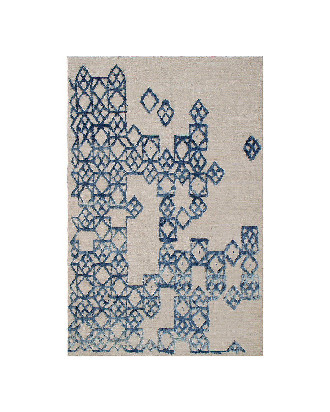 7x10 Ariana Modern Blue and Cream Kilim Rug - Hand-woven Flatweave
