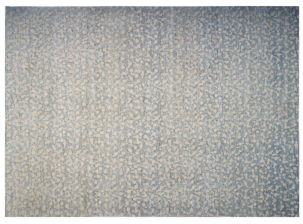 10x13 Ariana Modern Blue & Cream Rug | Hand-Knotted Floral Millefleurs Carpet