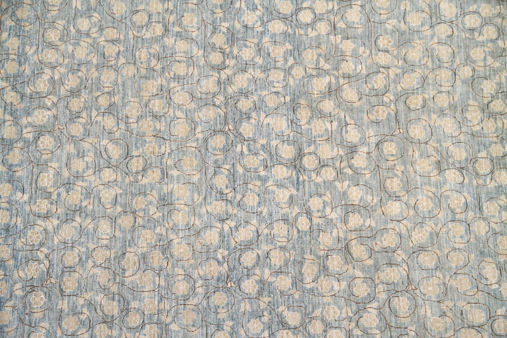 Hand-knotted 10x13 Ariana modern rug featuring an intricate European floral millefleur pattern in blue and cream