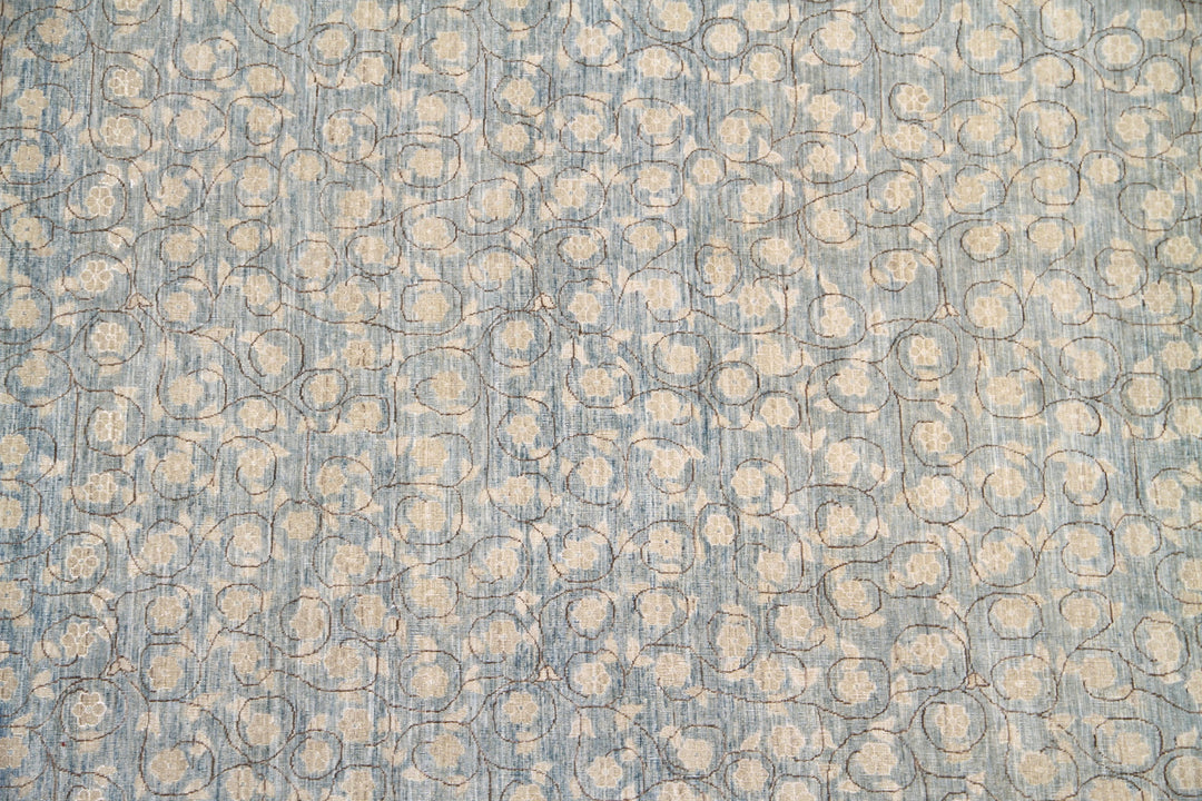 Hand-knotted 10x13 Ariana modern rug featuring an intricate European floral millefleur pattern in blue and cream