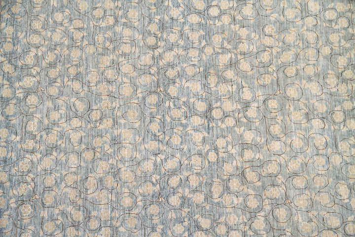 Hand-knotted 10x13 Ariana modern rug featuring an intricate European floral millefleur pattern in blue and cream