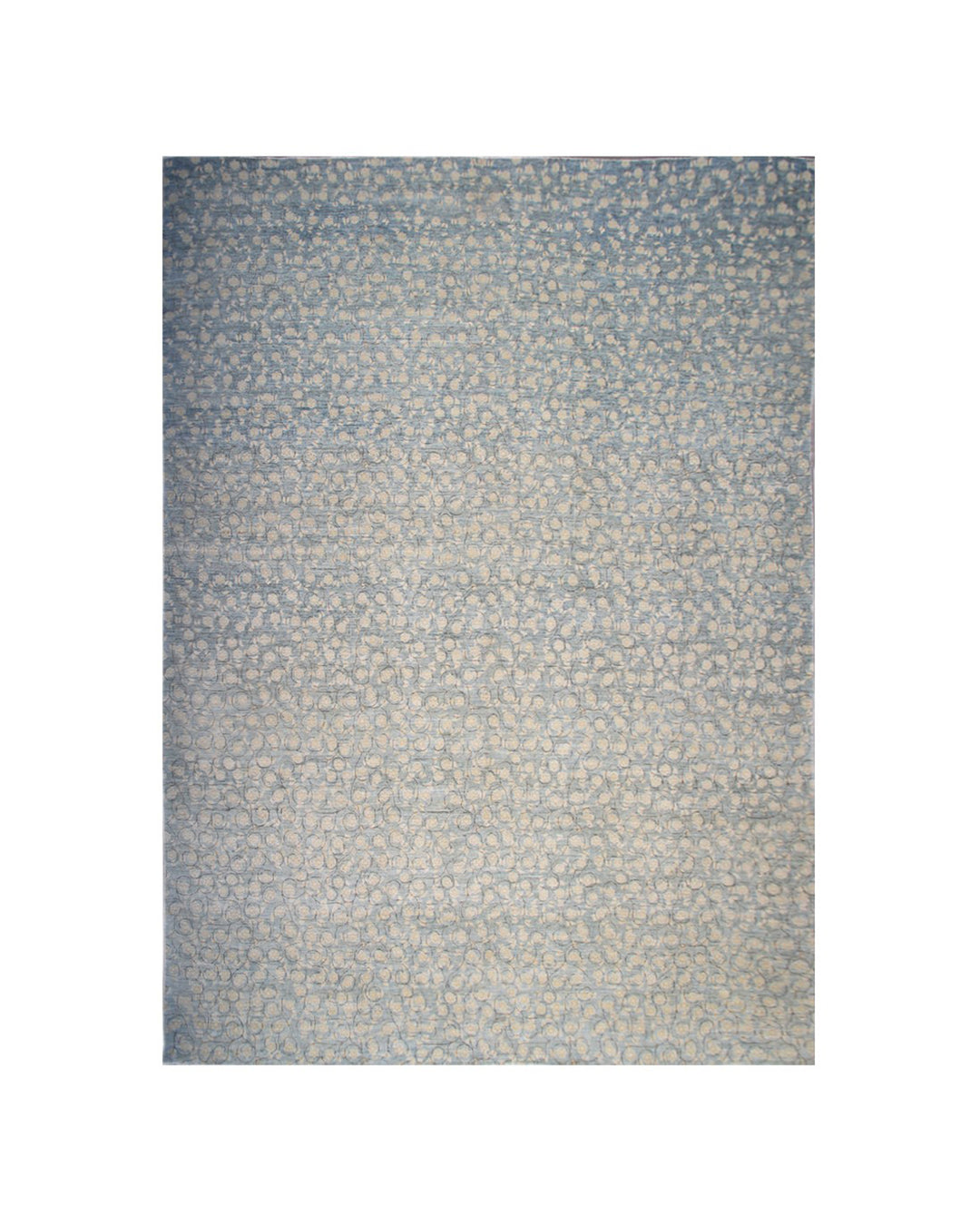 Hand-knotted 10x13 Ariana modern rug featuring an intricate European floral millefleur pattern in blue and cream