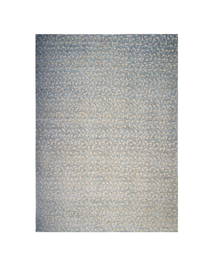 Hand-knotted 10x13 Ariana modern rug featuring an intricate European floral millefleur pattern in blue and cream