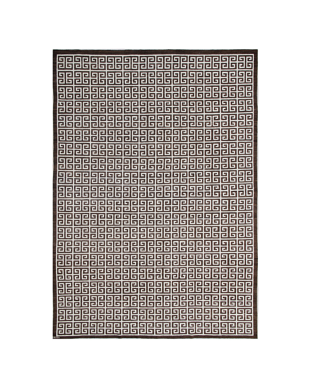 Close-up of 6'x9' Ariana Modern rug showing ivory white geometric lines on a dark brown background.