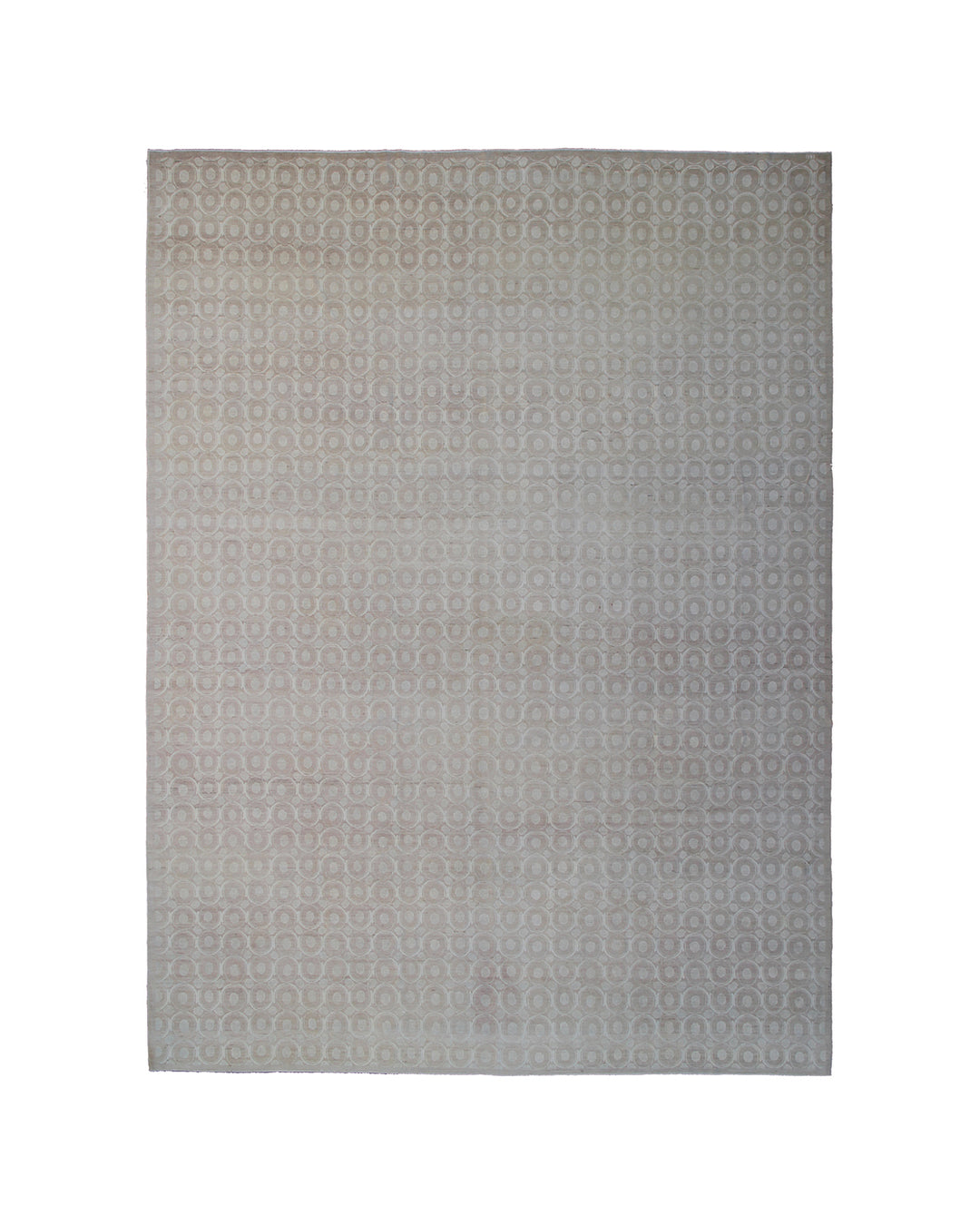 Large 10x14 hand-knotted Ariana Modern wool and silk rug with a minimalist green and neutral circular design.