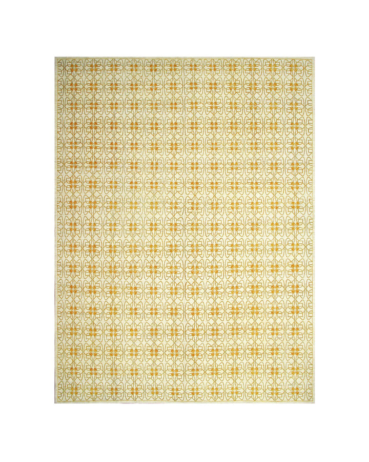 14'2" x 10'3" oversized Ariana Modern hand-knotted organic wool area rug in vibrant gold and orange tones