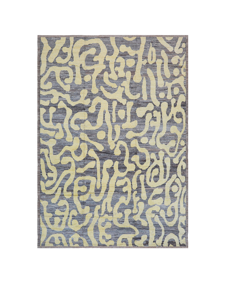 Ariana Rugs Barchi Collection Hand-Knotted Moroccan Shag Wool Rug Grey and Yellow