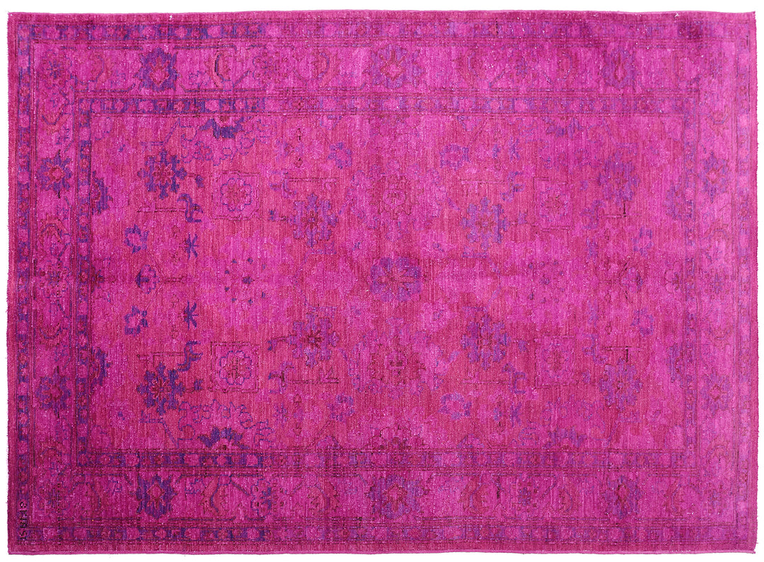 Ariana Overdye 3'11" x 5'9" hand-knotted luxury Afghan rug in magenta with Persian motif, ethically woven by Hazara women artisans.