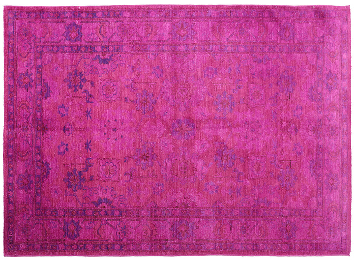 Ariana Overdye 3'11" x 5'9" hand-knotted luxury Afghan rug in magenta with Persian motif, ethically woven by Hazara women artisans.