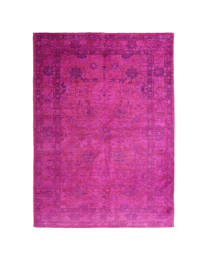 Ariana Overdye 3'11" x 5'9" hand-knotted luxury Afghan rug in magenta with Persian motif, ethically woven by Hazara women artisans.
