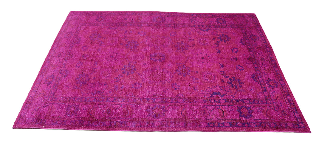 Ariana Overdye 3'11" x 5'9" hand-knotted luxury Afghan rug in magenta with Persian motif, ethically woven by Hazara women artisans.