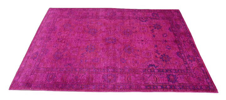 Ariana Overdye 3'11" x 5'9" hand-knotted luxury Afghan rug in magenta with Persian motif, ethically woven by Hazara women artisans.
