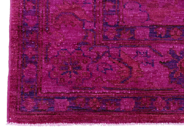 Ariana Overdye 3'11" x 5'9" hand-knotted luxury Afghan rug in magenta with Persian motif, ethically woven by Hazara women artisans.