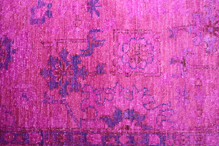 Ariana Overdye 3'11" x 5'9" hand-knotted luxury Afghan rug in magenta with Persian motif, ethically woven by Hazara women artisans.