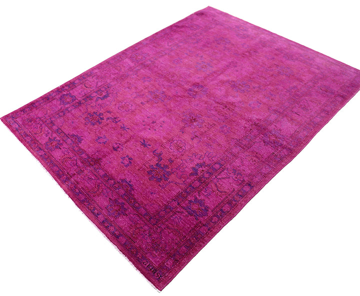 Ariana Overdye 3'11" x 5'9" hand-knotted luxury Afghan rug in magenta with Persian motif, ethically woven by Hazara women artisans.